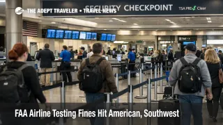 FAA airline testing fines in focus at a U.S. airport terminal as travelers move through a check in and security area