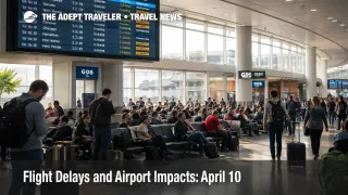 April 10 flight delays at SFO show crowded gates and departure screens as afternoon airport impacts begin to build