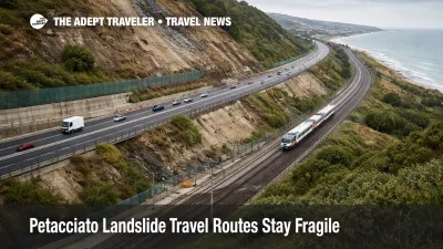 Petacciato landslide travel routes near Italy's Adriatic corridor show reopened road and rail under cloudy conditions