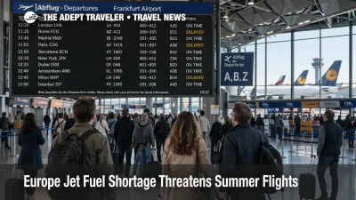 Passengers wait under departure screens at Frankfurt Airport as Europe jet fuel shortage risk raises summer flight planning pressure