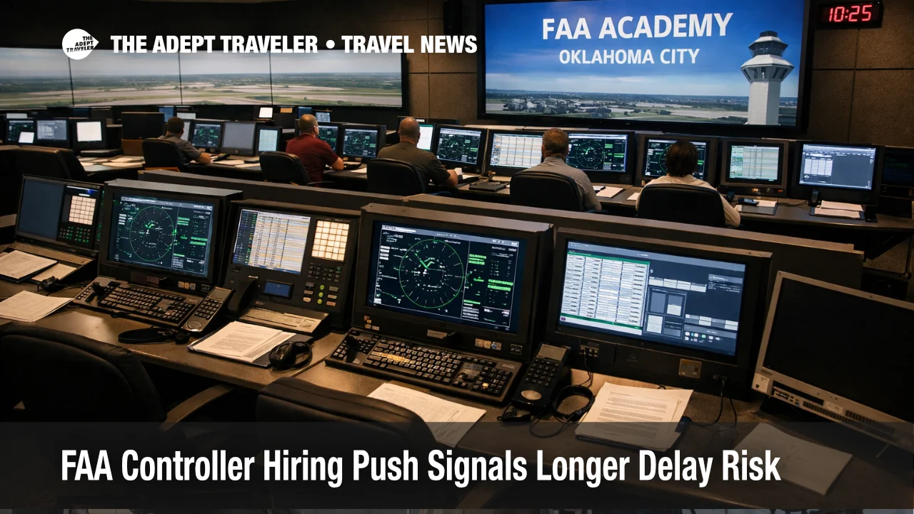 FAA controller shortage training scene at the Oklahoma City Academy shows the long pipeline behind U.S. flight delay risk