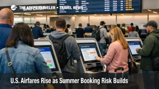 Travelers queue at LaGuardia check in as U.S. airfares rise and higher bag fees reshape summer flight costs