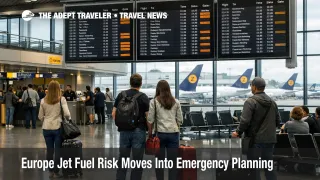 Europe jet fuel risk shown at Frankfurt Airport as travelers watch departure boards during an uncertain April outlook