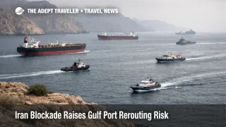Commercial ships in the Strait of Hormuz show Gulf port rerouting risk near Oman as Iran blockade tensions spread