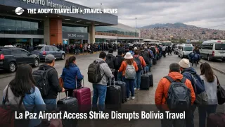 La Paz airport access strike leaves travelers queueing near El Alto International Airport as transport links weaken