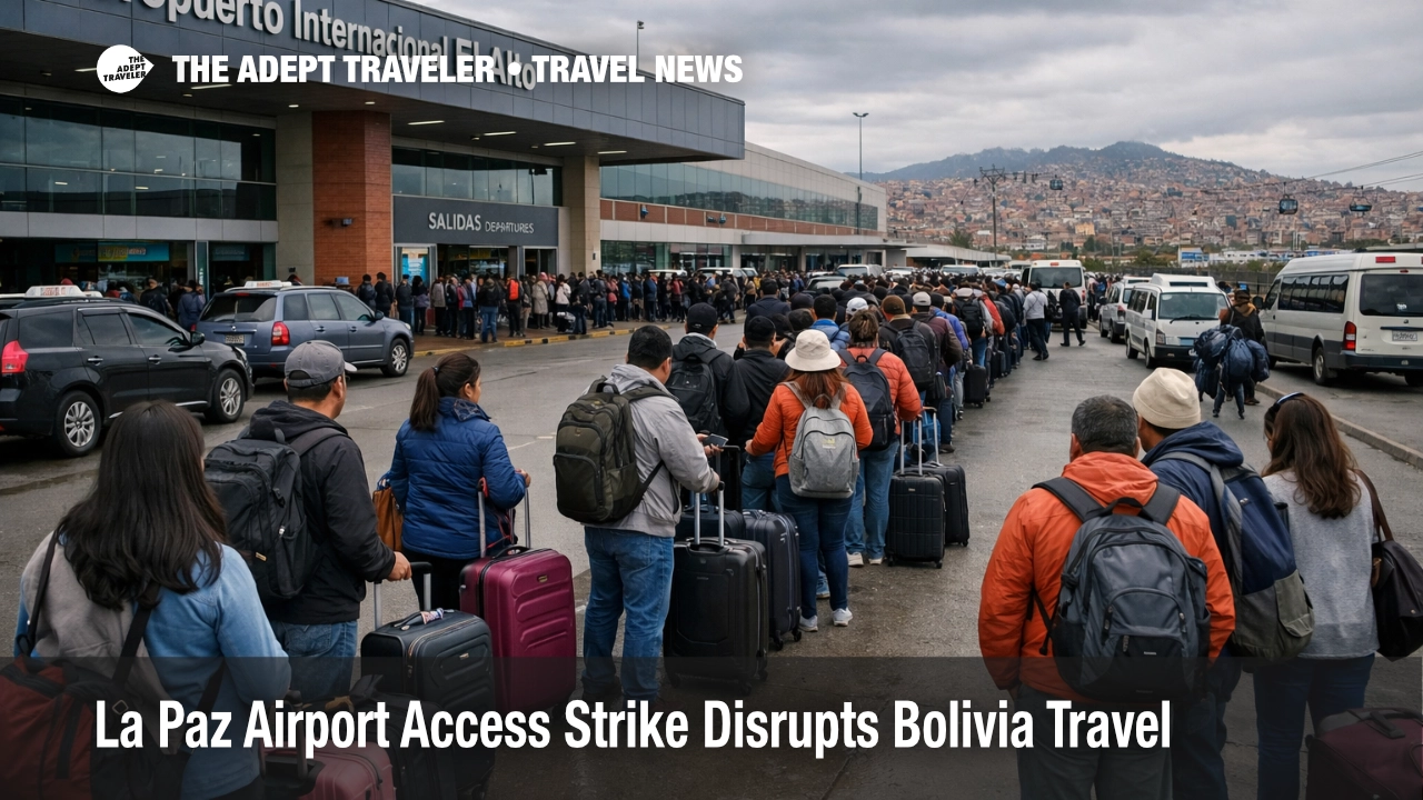 La Paz airport access strike leaves travelers queueing near El Alto International Airport as transport links weaken