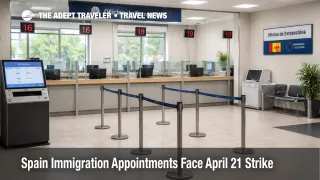 Spain immigration appointments shown at a Madrid office with service windows and queue controls as strike risk grows