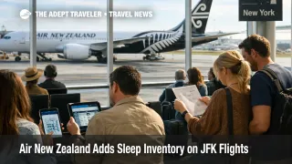 Air New Zealand Skynest launch shown at Auckland Airport as travelers prepare for ultra long haul New York flights