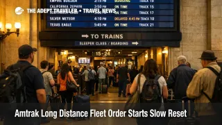 Amtrak long distance fleet procurement shown by travelers waiting at Chicago Union Station for overnight rail departures