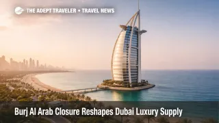 Burj Al Arab closure in Dubai shown through a quiet exterior view of the landmark luxury hotel on Jumeirah Beach