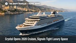 Crystal 2028 cruises image showing Crystal Grace underway near Monte Carlo during the line's new luxury booking push