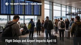 April 15 flight delays at Boston Logan show travelers watching departure screens as low ceilings slow arrivals