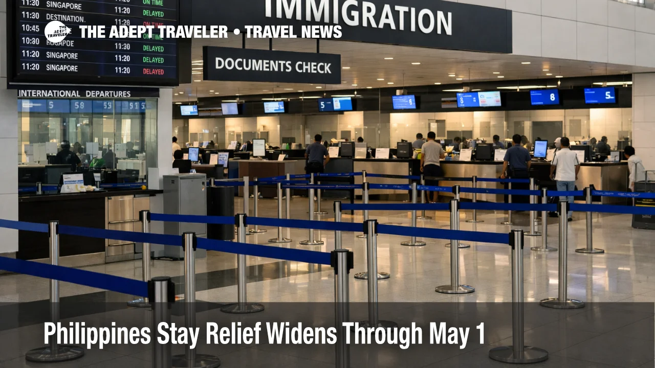 Philippines overstay relief shown at Manila airport check in as travelers manage May 1 departure and document timing