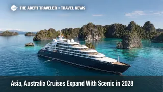 Asia Australia luxury cruises image showing a small luxury yacht underway near Raja Ampat as Scenic expands 2028 options