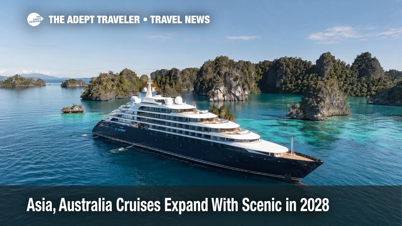 Asia Australia luxury cruises image showing a small luxury yacht underway near Raja Ampat as Scenic expands 2028 options