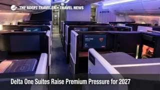 Delta One suites inside a Delta Airbus A350-1000 show privacy doors, larger screens, and upgraded long haul seating