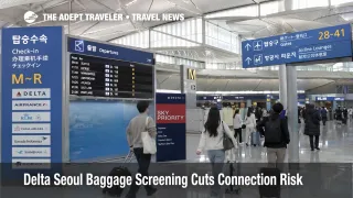 Delta Seoul baggage screening shown at Incheon with Minneapolis and Detroit departures for faster U.S. connections