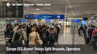 Europe EES airport delays shown by long non-EU arrival queues at Frankfurt Airport biometric border control