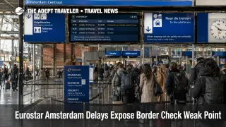 Eurostar Amsterdam delays shown by queues at Amsterdam Centraal border control before London departures on April 16