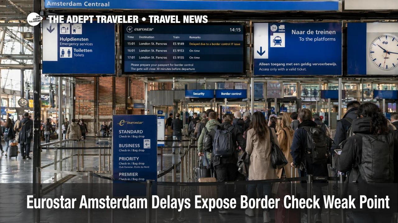 Eurostar Amsterdam delays shown by queues at Amsterdam Centraal border control before London departures on April 16