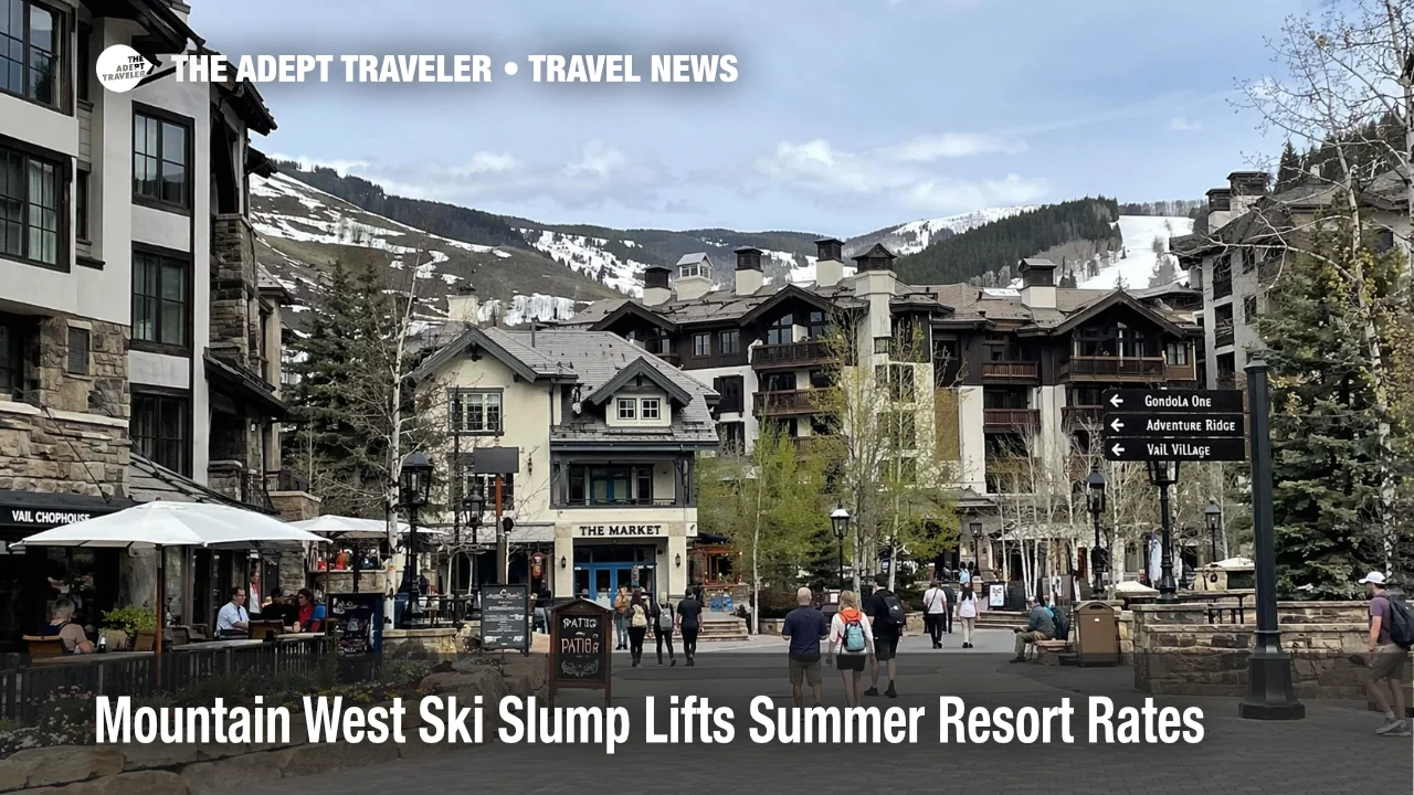 Mountain West summer resort rates rise as travelers move through a Colorado base village with thin spring snow