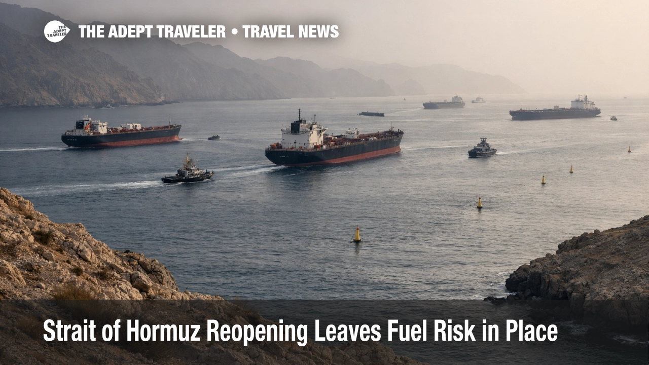 Strait of Hormuz reopening shows tankers moving cautiously near Oman as fuel and jet fuel recovery remains slow