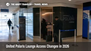 Travelers near a premium lounge entrance at Newark illustrate United Polaris lounge access changes in 2026