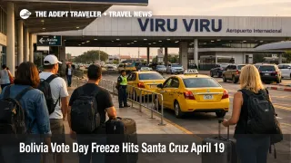 Bolivia vote day freeze leaves limited taxi access outside Santa Cruz airport as travelers wait for permitted transfers