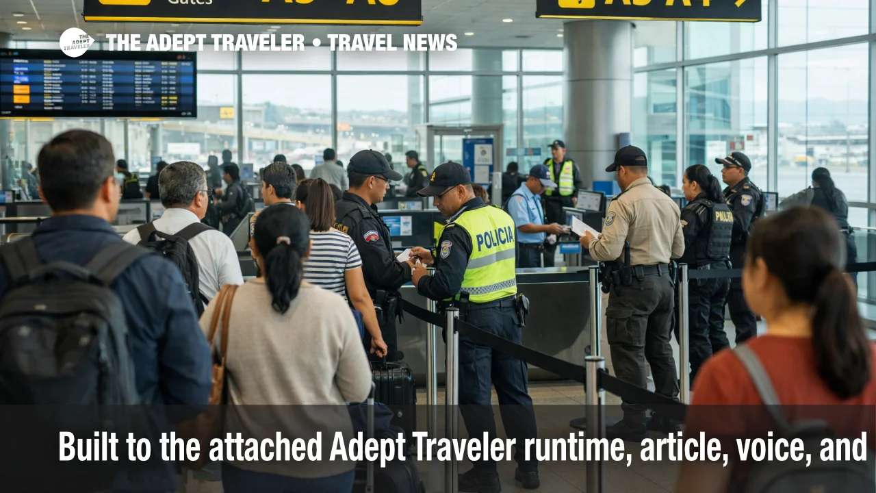 Guayaquil Airport airside transit scene showing Ecuador emergency travel delays and tighter security checks for passengers
