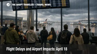 April 18 flight delays at Dallas Fort Worth show travelers watching departure boards as storms slow hub operations