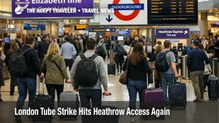 Busy Heathrow rail concourse during London Tube strike Heathrow access disruption as travelers reroute from the Piccadilly line
