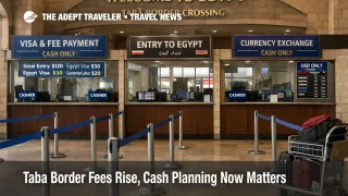 Taba border crossing fees shown at Egypt border counters where cash only processing can disrupt Sinai and onward travel