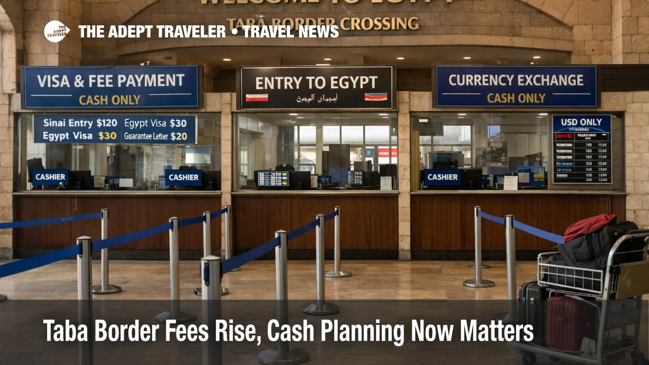 Taba border crossing fees shown at Egypt border counters where cash only processing can disrupt Sinai and onward travel