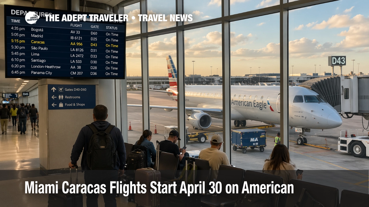 Miami Caracas flights resume from MIA as travelers wait near an Embraer 175 before the April 30 launch