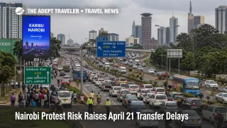 Nairobi protest travel risk visible in heavy city traffic that could delay April 21 airport transfers to NBO