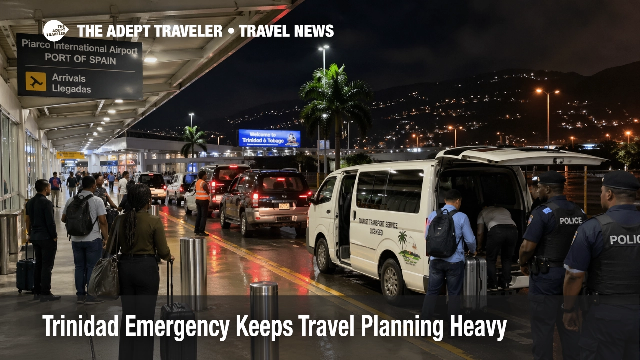 Trinidad emergency travel scene shows late night airport pickup pressure and tighter transfer planning in Port of Spain