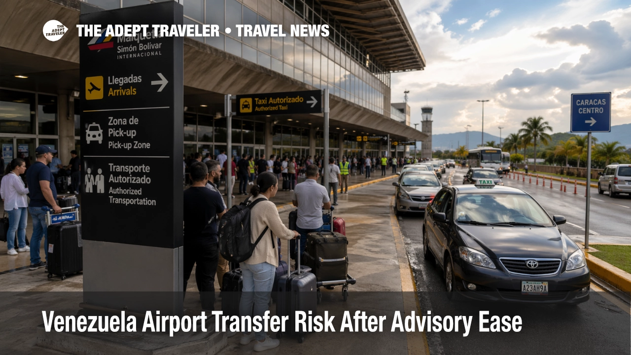 Venezuela airport transfer risk at Maiquetía arrivals, where travelers weigh prearranged pickups before heading to Caracas
