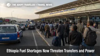 Ethiopia fuel shortages strain Addis Ababa airport transfers as travelers wait with luggage for limited ground transport