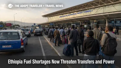 Ethiopia fuel shortages strain Addis Ababa airport transfers as travelers wait with luggage for limited ground transport