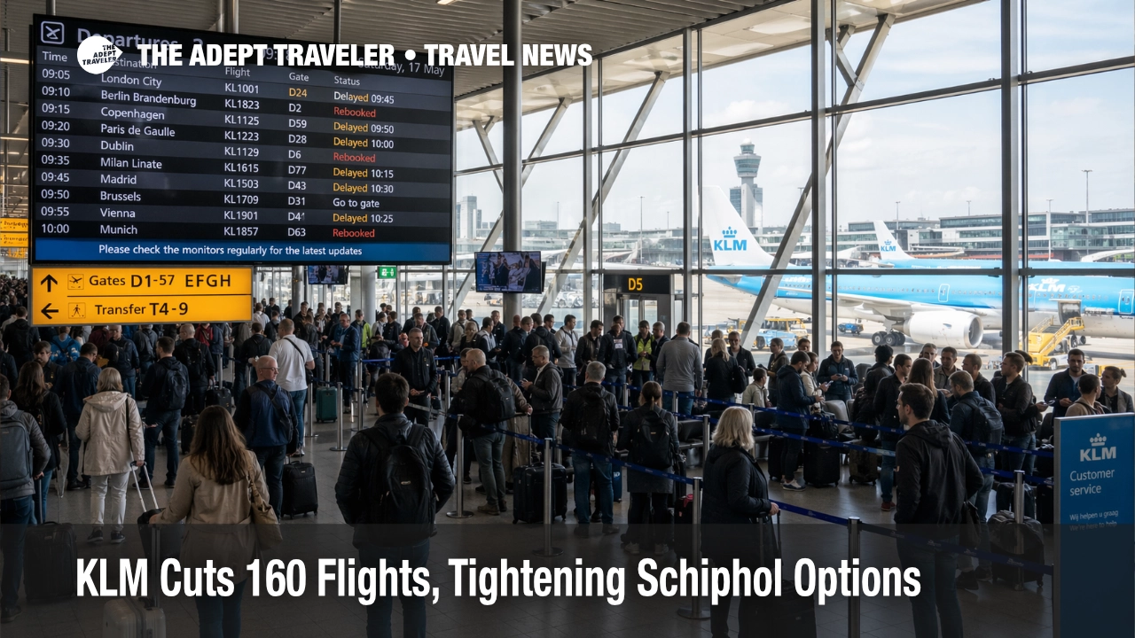 KLM flight cancellations at Amsterdam Schiphol show crowded short haul gates and tighter connection options in May
