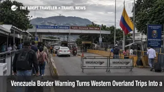 Venezuela border warning shown by a controlled Colombia frontier crossing near Táchira, where overland travel faces document risk
