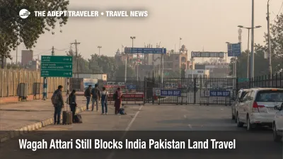 Wagah Attari border closure shown at the India Pakistan land crossing with halted approach lanes and stranded travelers