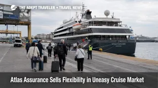 Atlas Assurance cruise flexibility shown by an expedition yacht at Piraeus as travelers weigh 2026 booking risk