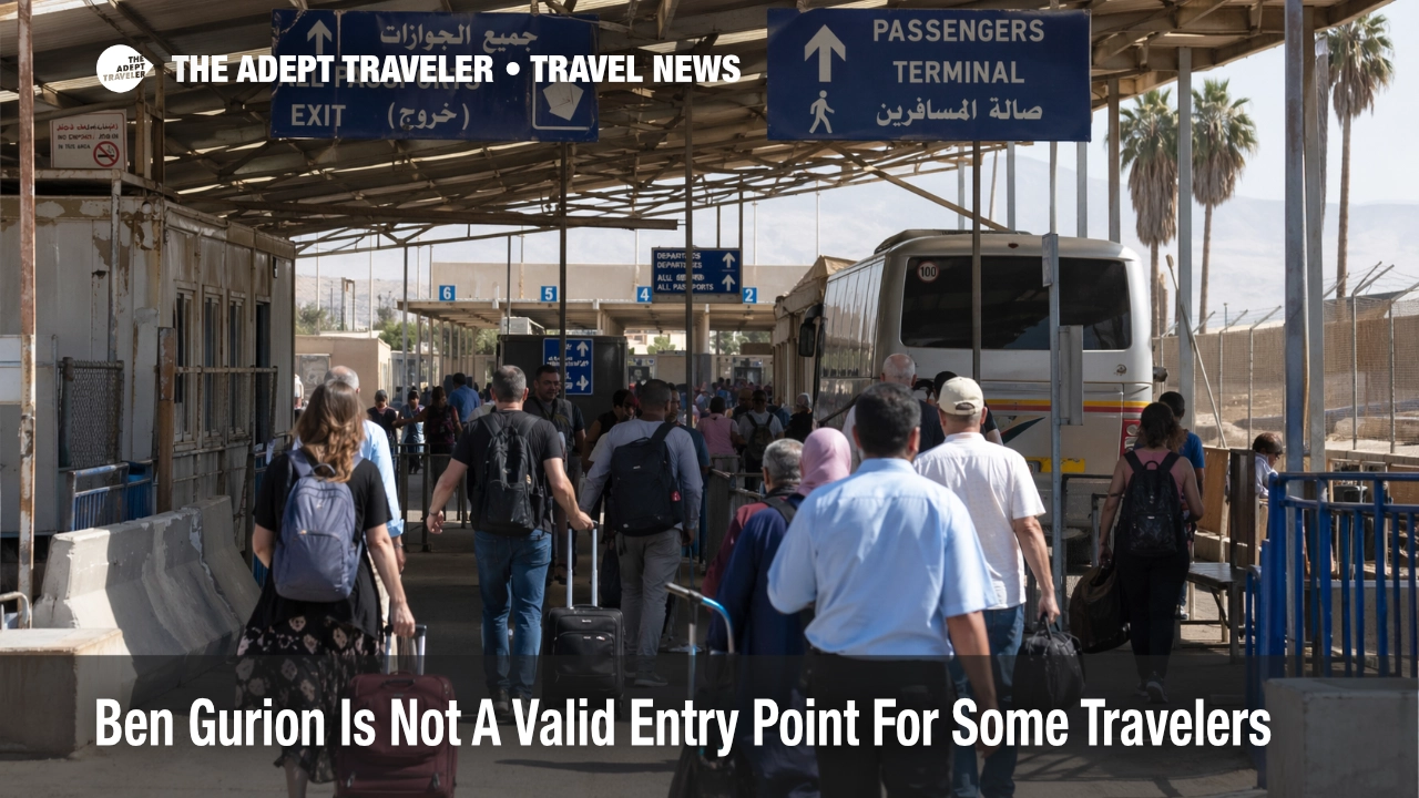 Travelers queue at Allenby as an Israel entry rule blocks Ben Gurion access for some West Bank bound passengers