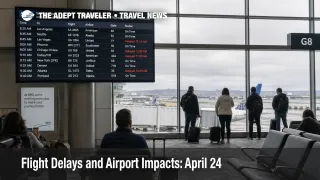 Travelers watch delayed flights at SFO as April 24 flight delays and airport impacts build across U.S. hubs.