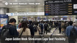 Crowded Tokyo Station gates show Japan Golden Week Shinkansen travelers lining up for reserved Nozomi trains.