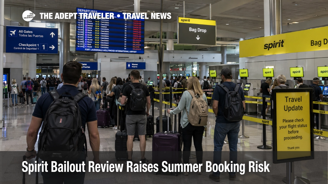 Spirit bailout review shown by travelers waiting at Fort Lauderdale airport during airline bankruptcy uncertainty.