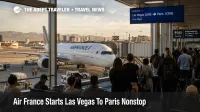 Air France Las Vegas Paris nonstop passengers board an A350 at Harry Reid International Airport.