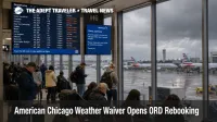 Travelers at ORD watch delay boards during the American Chicago weather waiver for severe storms.