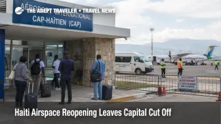 Haiti airspace reopening scene at Cap-Haïtien airport with travelers waiting under cautious regional access